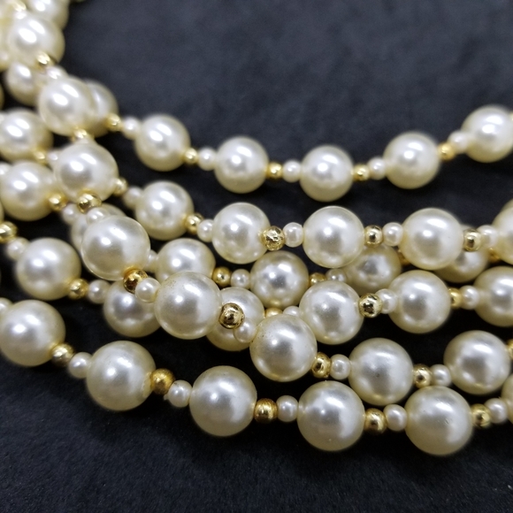 Vintage multi-strand pearl & gold bead necklace - Picture 2 of 6